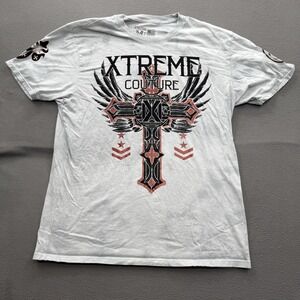 Xtreme Couture Shirt Mens 2XL White Cross Graphic Tee Tagless Double Sided